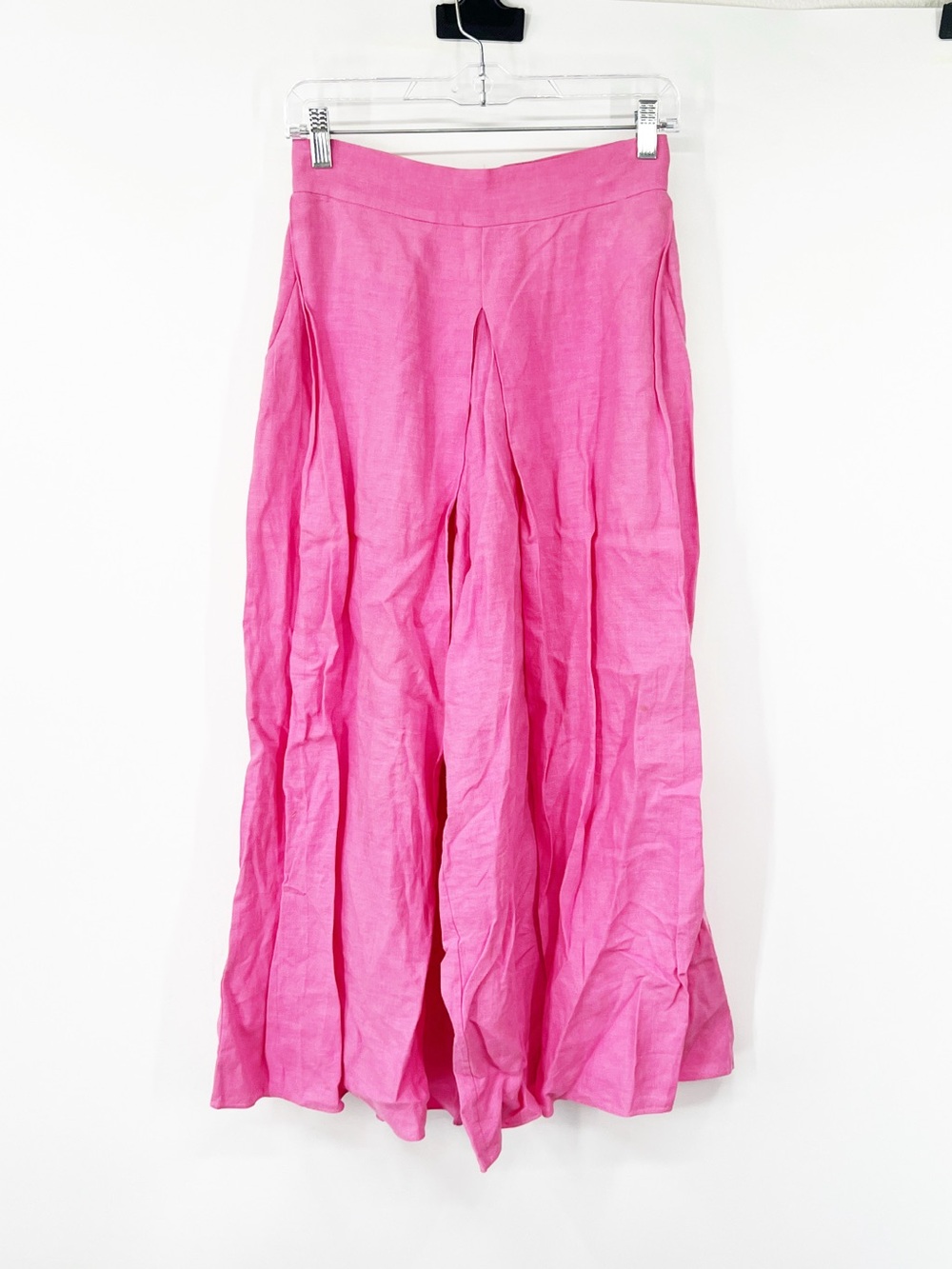Whit 100% Linen High Rise Wide Leg Pants Pink
